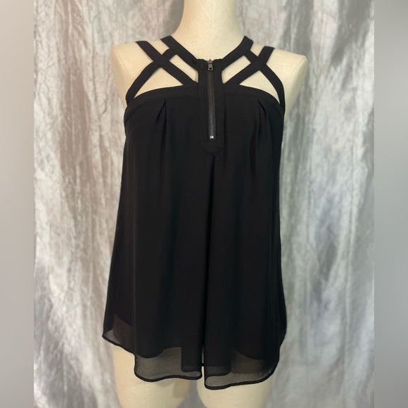 Anna Grace beautiful black tank top with front zipper Small - Picture 1 of 10